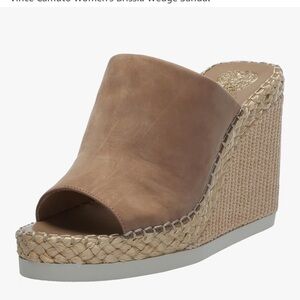 Vince Camuto Brissia Wedge Platforms Sandals Mules Tortilla Leather 8.5 shoes